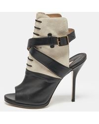 Paul Andrew - Leather And Suede Criss Cross Open Toe Ankle Strap Boots - Lyst