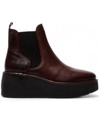 Fly London - Wine Hely268 Chelsea Leather Ankle Pull-On Platform Comfort Boots - Lyst