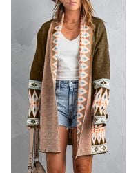 TRUEDAMES - Aztec Print Open Front Knitted Cardigan - Lyst