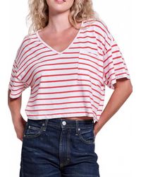 Sundry - Crop V-Neck Stripe Tee - Lyst
