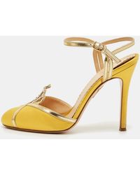 Charlotte Olympia - Leather And Satin Queenie Ankle Strap Pumps - Lyst