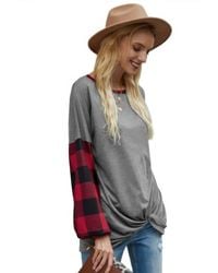 TRUEDAMES - Round Neck Lantern Sleeve Patchwork Pullover - Lyst
