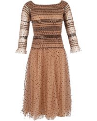 Self-Portrait - Shirred Polka-Dot Off Shoulder Midi Dress - Lyst