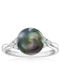 Ross-Simons - 9-9.5Mm Cultured Tahitian Pearl And Diamond Ring - Lyst