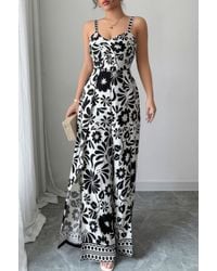 TRUEDAMES - Floral Print High Waist Split Wide Leg Fit Jumpsuit - Lyst