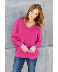 TRUEDAMES - Full Size V-Neck Lantern Sleeve Blouse - Lyst