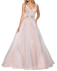 Mac Duggal - Fit And Flare Ball Gown With Lace And Bead Applique - Lyst