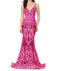 Ashley Lauren - Spaghetti Strap Stretch Sequin Gown - Lyst