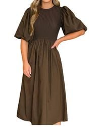 SOFIA The Label - Kenzie Midi Dress With Puffed Sleeves - Lyst