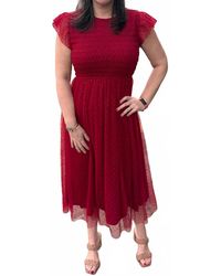Blu Pepper - Polka Dot Chiffon Smocked Midi Dress - Lyst