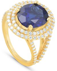 Pompeii3 - 6 1/5 Ct Huge Diamond Oval Blue Sapphire Diamond Double Halo Ring Gold - Lyst