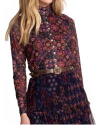 Johnny Was - Mesh Button Up Mock Neck Top - Lyst