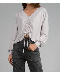 Elan - V-Neck Long Sleeve Cinched Front Top - Lyst
