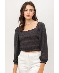 TRUEDAMES - Metallic Fabric With Crop Smocked Top And Square Neck - Lyst