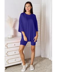 Fashnzfab - Full Size Soft Rayon Three-Quarter Sleeve Top And Shorts Set - Lyst