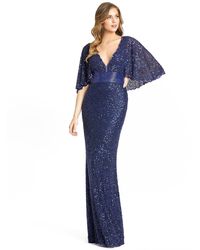 Mac Duggal - Sequined V-neck Cape Sleeve Beaded Waist Gown - Lyst