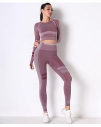 TRUEDAMES - Seamless Long Sleeve Solid Yoga Set - Lyst