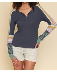Mystree - Weaving Contrast Sweater Henley Top - Lyst