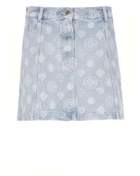 CASABLANCA - Light Denim Mini Skirt With Embroidered Logo - Lyst
