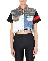 Gcds - Cropped Denim Vest With Patchwork Design - Lyst