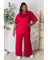 TRUEDAMES - Full Size Round Neck Slit Top And Pants Set - Lyst
