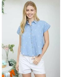 Blu Pepper - Embroidered Floral Pattern Button Down Denim Shirt - Lyst