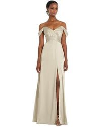 Dessy Collection - Off-the-shoulder Flounce Sleeve Empire Waist Gown With Front Slit - Lyst