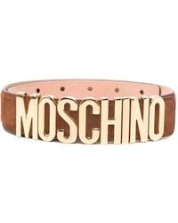 Moschino - Suede-Textured Belt With-Tone Logo Buckle - Lyst