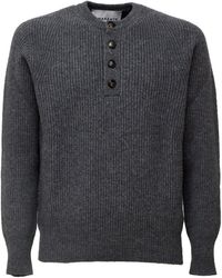 Amaranto - Ribbed Knit Overfit Sweater With Four-Button Placket - Lyst