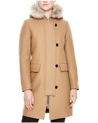 Sandro - Camel Kurt Wool Coat Fur Trim Hood - Lyst