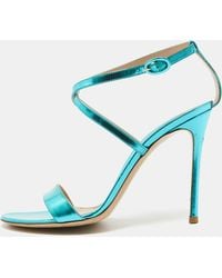 Gianvito Rossi - Metallic Leather Cross Ankle Strap Sandals - Lyst