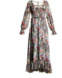 Cinq À Sept - Leigh Floral Square Neck Long Sleeve Smocked Maxi Length Dress Multi - Lyst