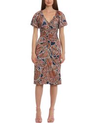 Maggy London - Floral Ruched Midi Dress - Lyst