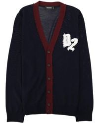 DSquared² - Deep V-Neck Oversized Wool Cardigan With Contrasting Button Detail - Lyst