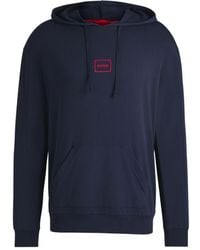 HUGO - Stretch-Cotton Relaxed-Fit Hoodie With Logo Print - Lyst