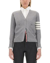 Thom Browne - V-Neck Cardigan With Striped Sleeve Detailing - Lyst