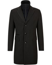BOSS - Water-repellent Wool-blend Coat With Zip-up Inner - Lyst