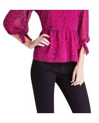 Kensie - Button Front V-Neck Long Sleeve Top - Lyst
