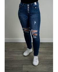 Judy Blue - High Rise Button Fly Cuffed Skinny Jeans - Lyst