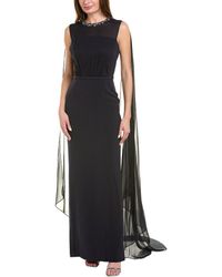 Teri Jon - Chiffon Silk-trim Cape Gown - Lyst