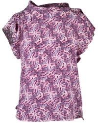 Isabel Marant - Delicate Abstract Pattern Silk Stretch Top With Flutter Sleeves - Lyst