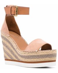 See By Chloé - Glyn Platform Espadrille Wedge Leather Suede Sandals - Lyst