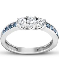 Pompeii3 - 1/2 Ct Blue & Diamond Three Stone Engagement Anniversary Ring Gold - Lyst