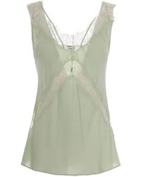 Pinko - Celadon Twill Viscose Top With Intricate Lace Inserts - Lyst