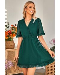 TRUEDAMES - Solid Ruffle Hem Swiss Dot Short Sleeve Midi Dress - Lyst