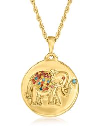 Ross-Simons Multicolored Diamond Elephant Medallion Pendant Necklace - Metallic