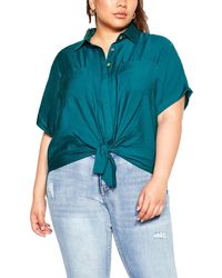 City Chic - Plus Collared Front Tie Button-down Top - Lyst