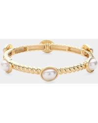 Fashnzfab - Oval Pearl Cluster Pointed Stretch Bracelet Cream - Lyst
