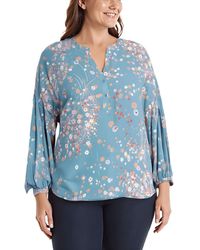 NYDJ - Plus Paulina Printed Polyester Peasant Top - Lyst