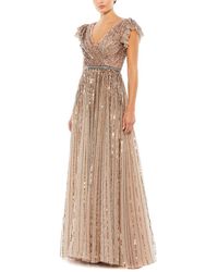 Mac Duggal - Sequined Wrap Over Ruffled Cap Sleeve Gown - Lyst